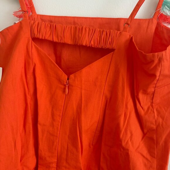Anthropologie Sleeveless Fringe Tank Square Neck Mini Dress Orange NWT Sz S - Picture 5 of 9